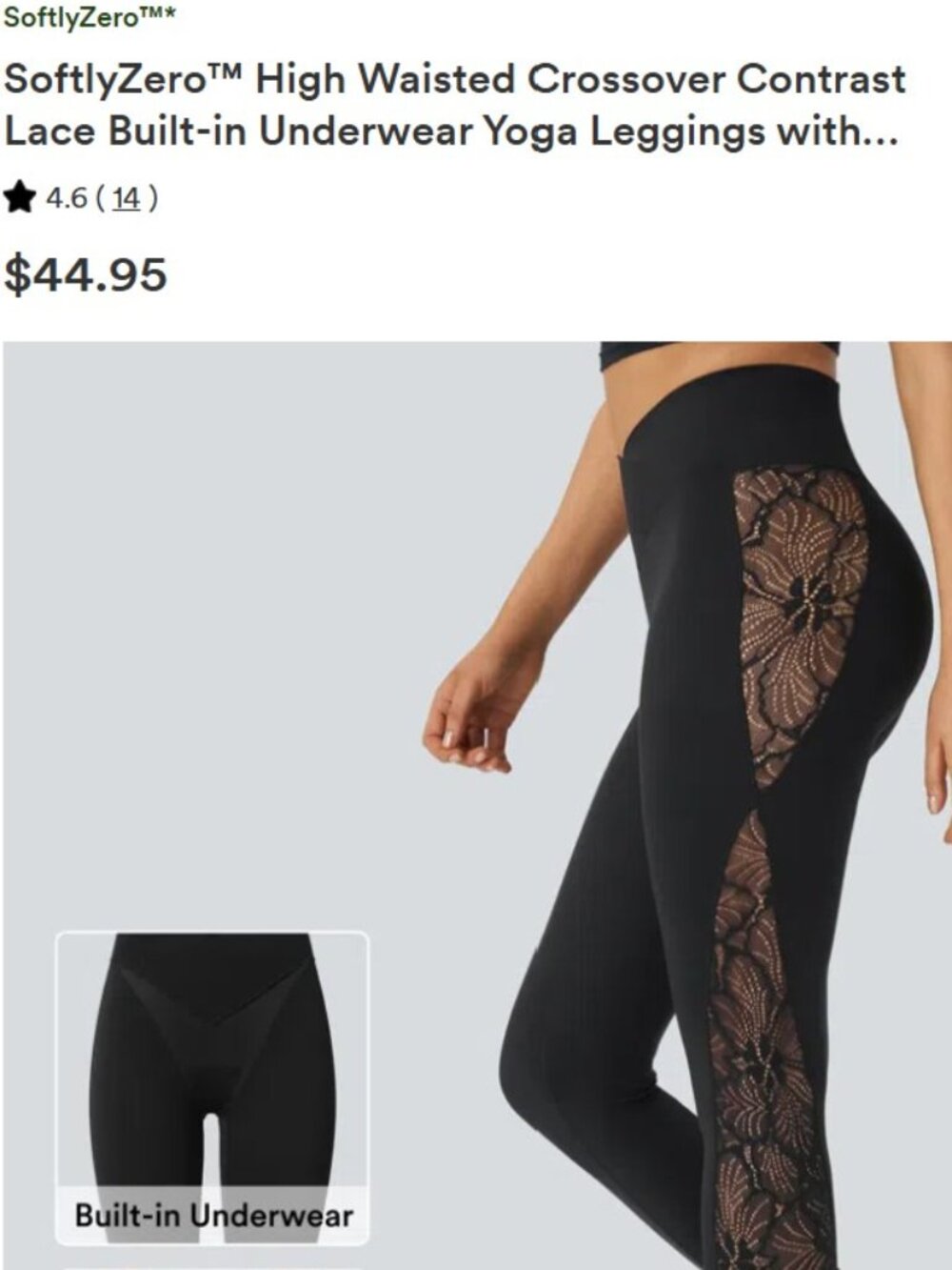 HIGH WAISTED CROSSOVER CONTRAST LACE YOGA LEGGINGS (SIZE SMALL)